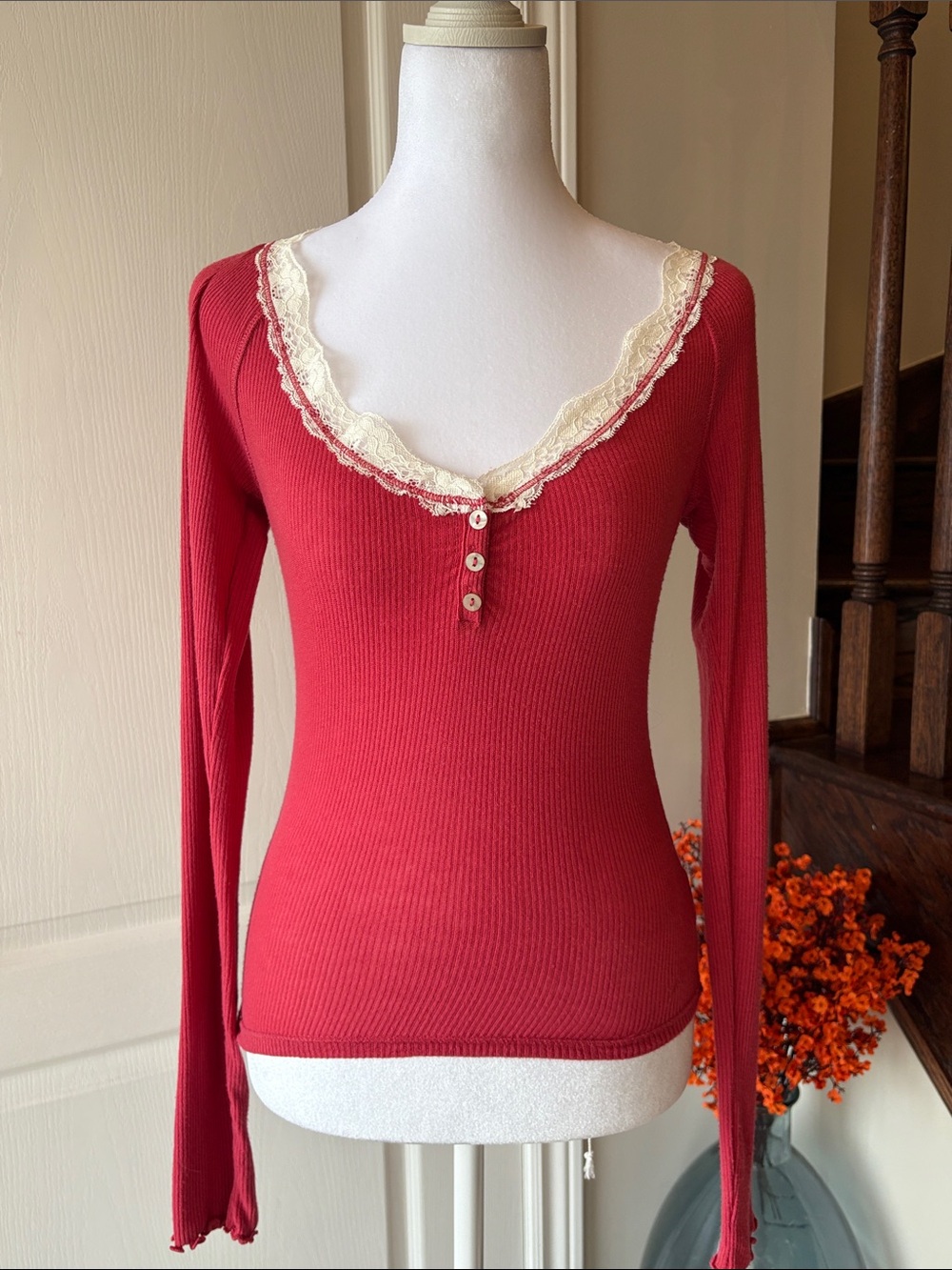 Out From Under Lace-Trim Henley Top